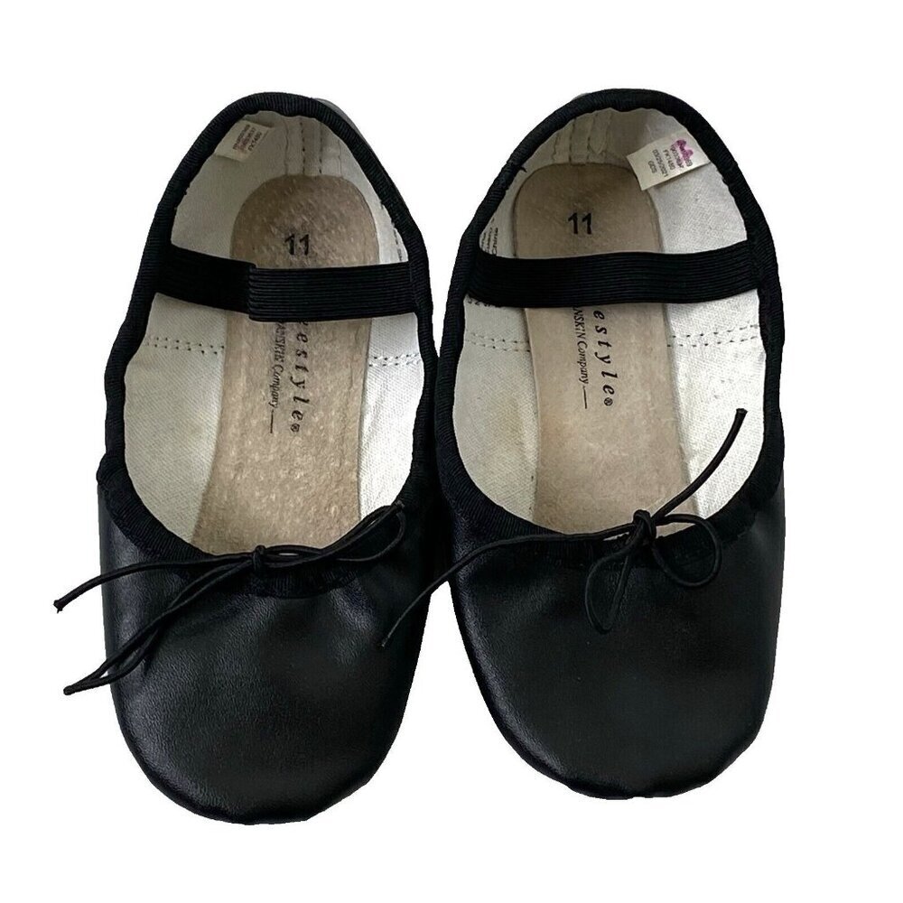 Freestyle by Danskin Girls Ballet Dance Shoes Black Size 11 Elastic Tie